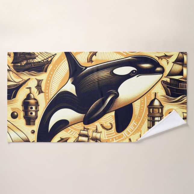 Patrón naumático de orca vintage (Toalla de baño)