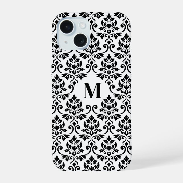 Patrón negro de Damask de Feuille (Personalizado) (Reverso )
