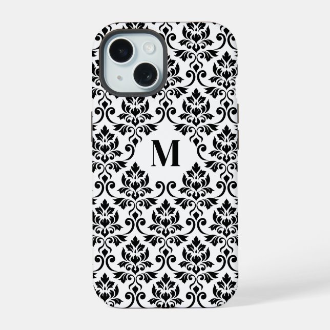 Patrón negro de Damask de Feuille (Personalizado) (Reverso )
