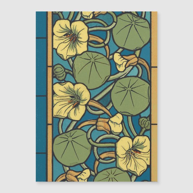 Patrón Nouveau de flor de nasturcio amarillo azul (Anverso)