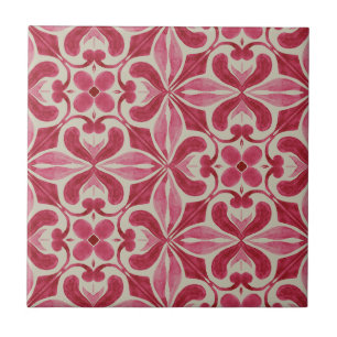 Patrón Ornado de Azulejo Rojo con Motivos Florales