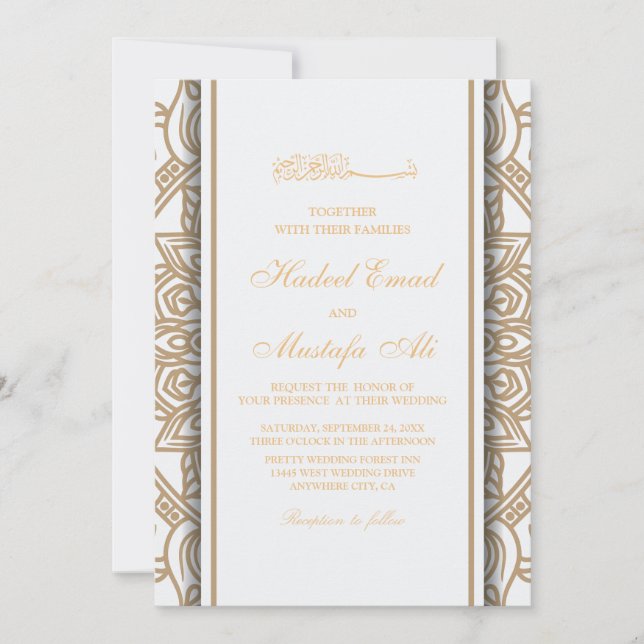 patrón oro nikah musulmán invitación a la boda (Anverso)
