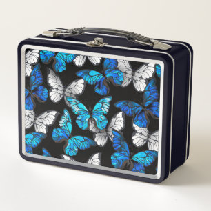 Patrón oscuro sin costuras con mariposas azules Mo