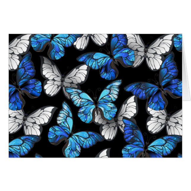 Patrón oscuro sin costuras con mariposas azules Mo (Anverso (Horizontal))