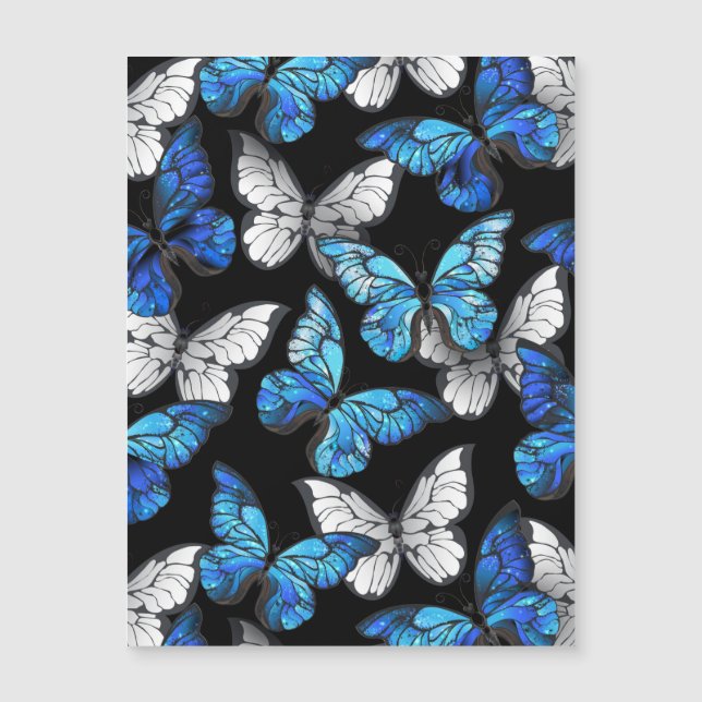 Patrón oscuro sin costuras con mariposas azules Mo (Anverso)