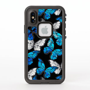 Patrón oscuro sin foco con mariposas azules morfo