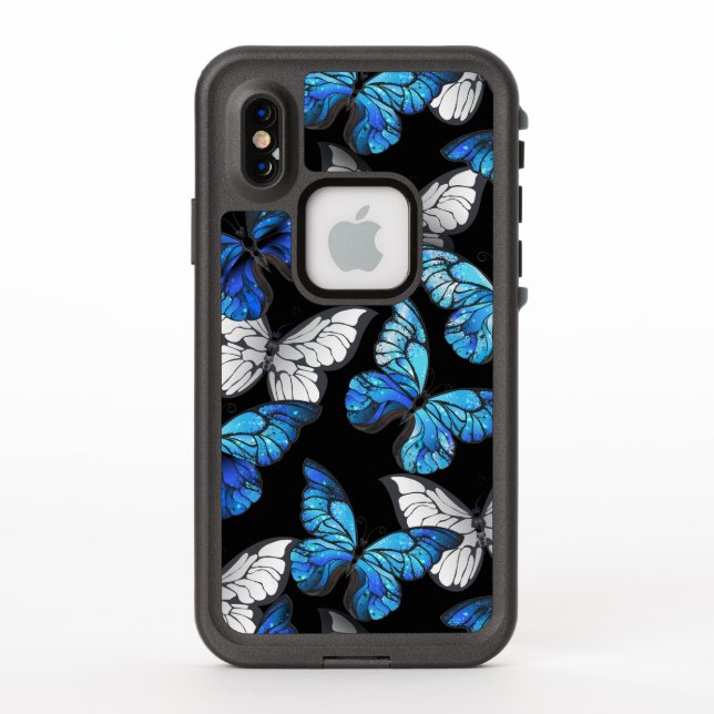 Patrón oscuro sin foco con mariposas azules morfo (Reverso)
