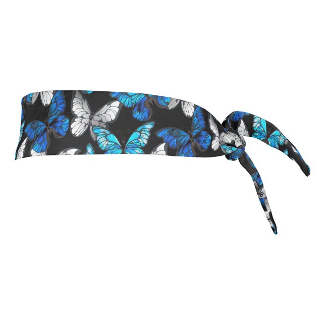 Patrón oscuro sin foco con mariposas azules morfo (Girar 90)