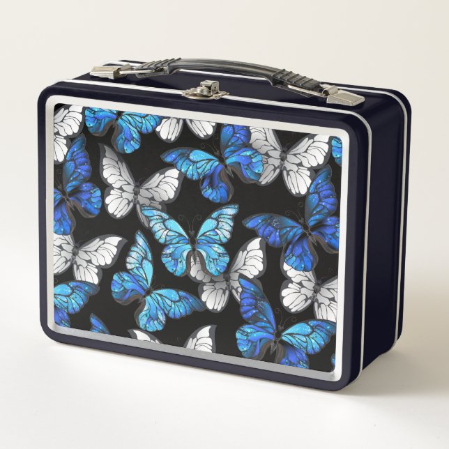 Patrón oscuro sin foco con mariposas azules morfo (Anverso)