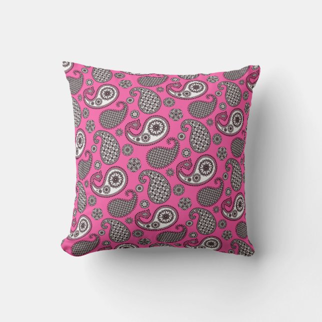 Patrón Paisley, gris sobre Cojín decorativo rosa d (Anverso)