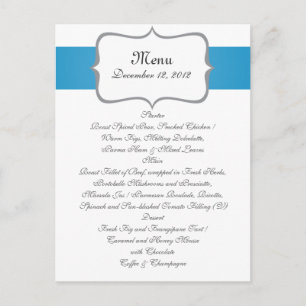 patrón paisley gris y azul en el menú boda marino