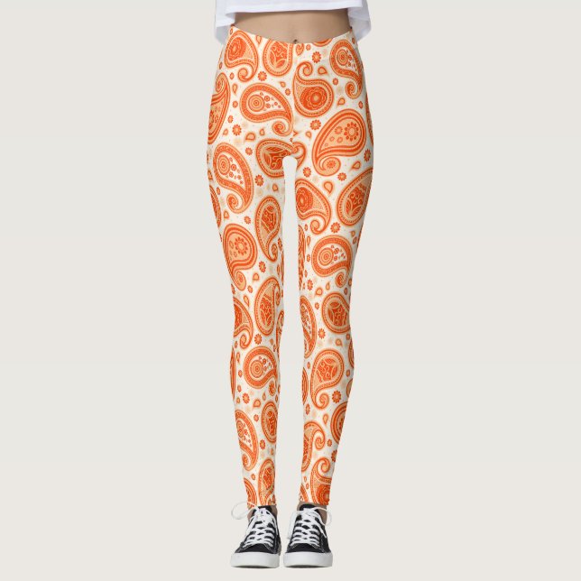 Patrón paisley naranja elegantes pantalones de yog (Anverso)