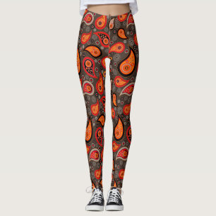 Patrón paisley naranja rojo elegante pantalones de