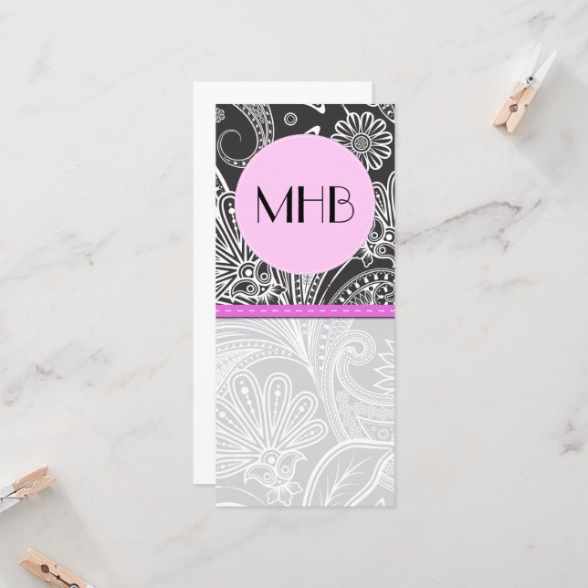 Patrón paisley, negro y blanco, monograma (Anverso/Reverso In Situ)