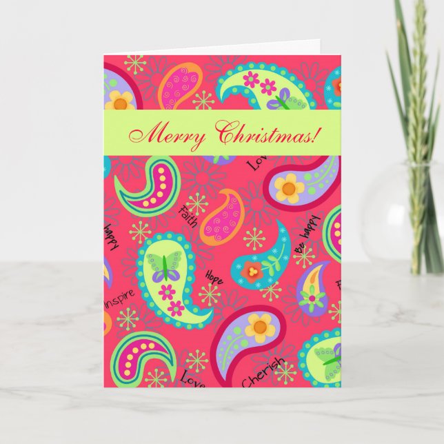 Patrón Paisley Rojo Moderno Feliz Navidad (Anverso)