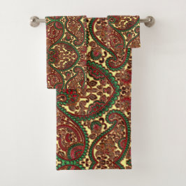 Patrón paisley victoriano elegante oro verde rojo