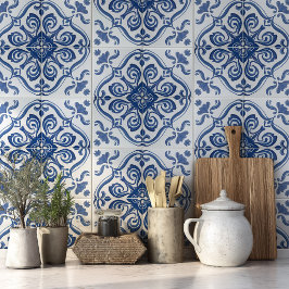 Patrón portugués de azulejo azul mediterráneo
