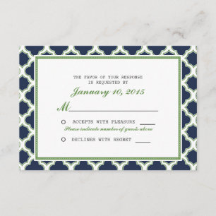 Patrón Quatrefoil Navy Boda azul y verde RSVP