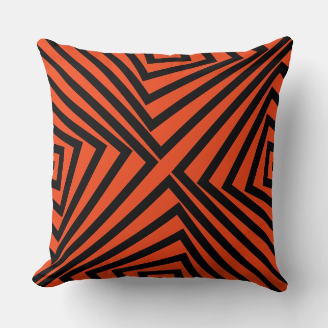 Patrón rayado negro y Naranja - Cojín decorativo (Anverso)