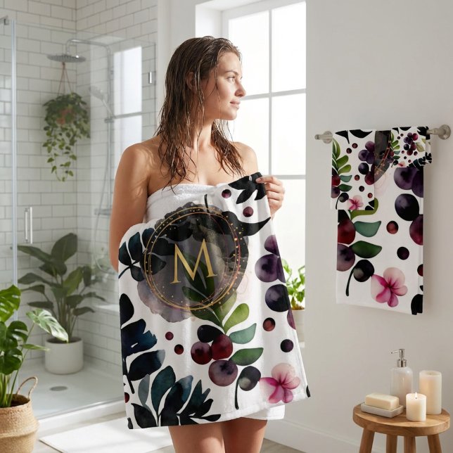 Patrón repetible de acuarela de hermosas flores (Blue Floral Bath Towel Set for Elegant Bathroom Decor)