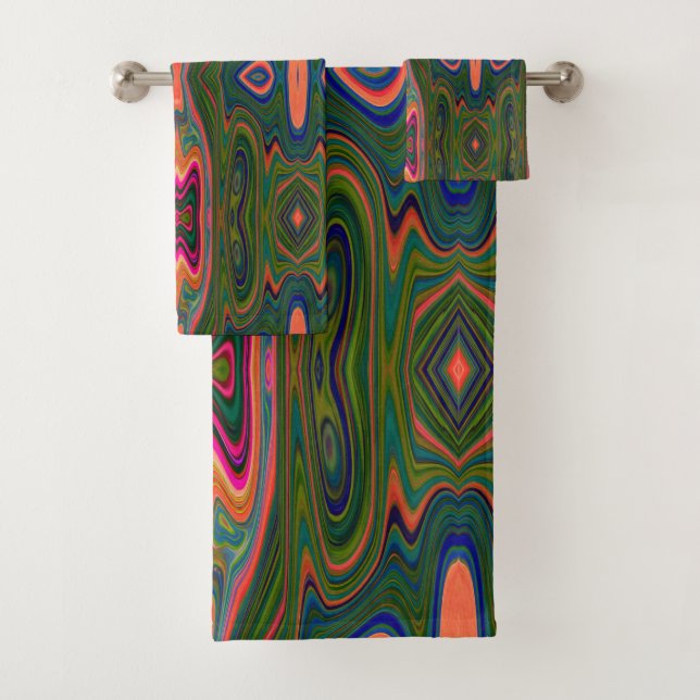 Patrón retro abstracto azul, verde y Naranja (In situ)