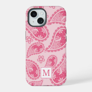 Patrón Retro de Paisley Rosa con Monograma Moderno