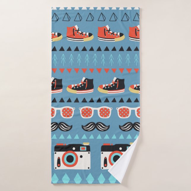 Patrón retro hipster sin fisuras (Toalla de baño)