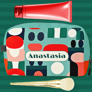 Patrón Retro Nórdico en Bolsa de Cosméticos Verde 