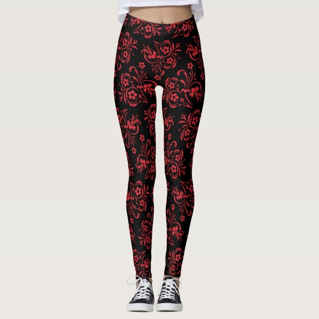 Patrón rojo floral Leggings atléticas femeninas (Anverso)