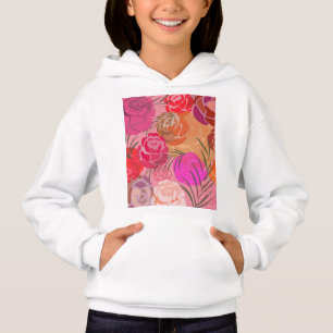 Patrón rosa con flores y plantas