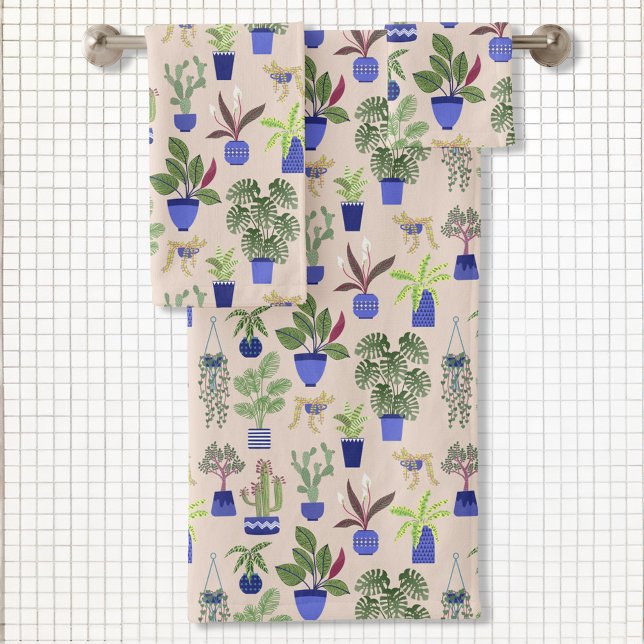Patrón rosa de Cactus (Fun cactus succulent and houseplant pattern bathroom towel set)