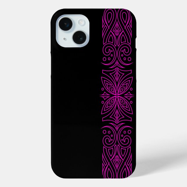 Patrón rosa moderno en Funda para iPhone negro 15  (Reverso )