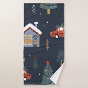 Patrón sin fisuras con árbol de navidad, auto