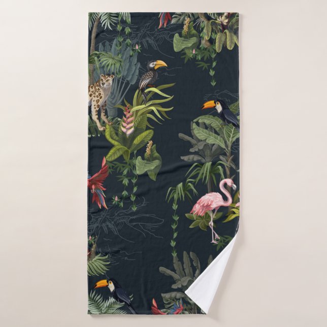 Patrón sin foco con animales de la jungla, flores  (Toalla de baño)