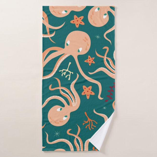 Patrón sin foco con animales submarinos, submarino (Toalla de baño)