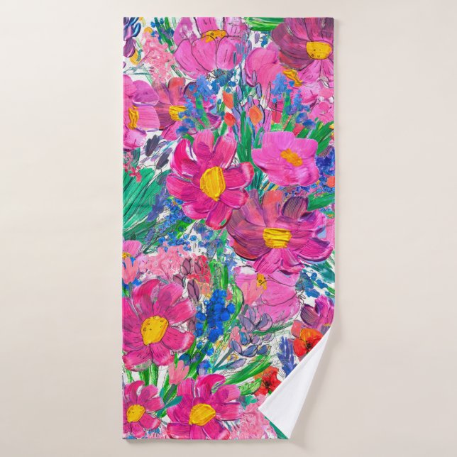 Patrón sin foco con bellas flores. Acuarela (Toalla de baño)