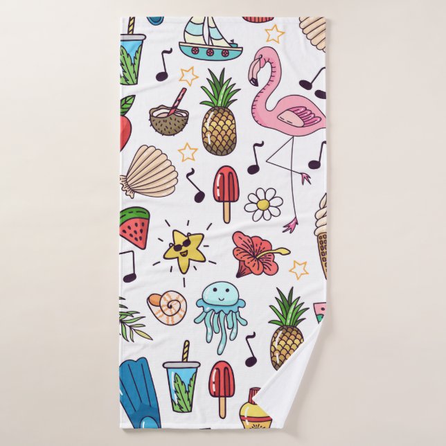 Patrón sin foco con elementos de verano. ilustraci (Toalla de baño)
