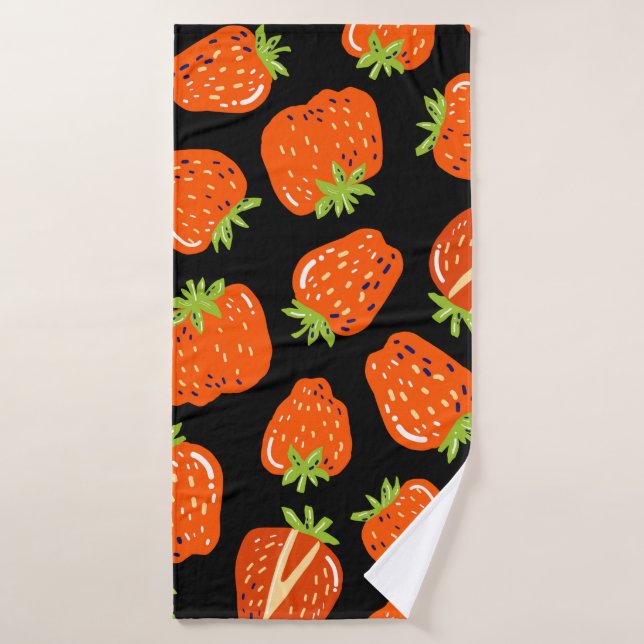 Patrón sin foco con fresas pequeñas en negro (Toalla de baño)