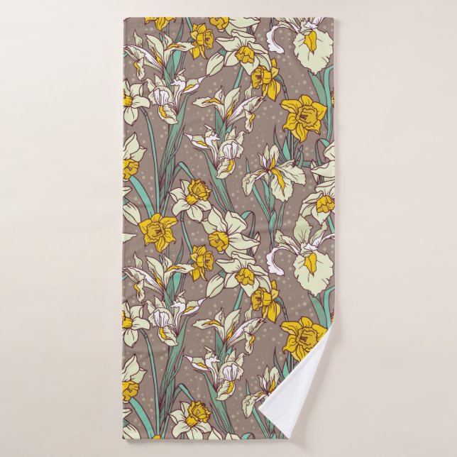 Patrón sin foco con hermosos iris y narcisos (Toalla de baño)