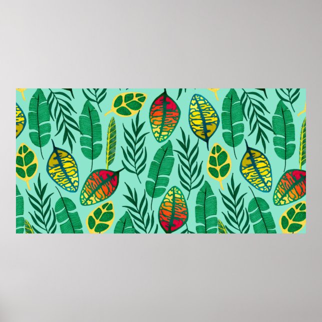 Patrón sin foco con hojas tropicales. Arte de Goua (Frente)