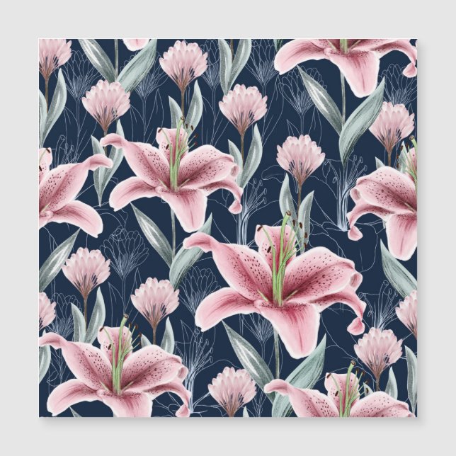 Patrón sin foco de flor rosa Lilly. (Anverso)