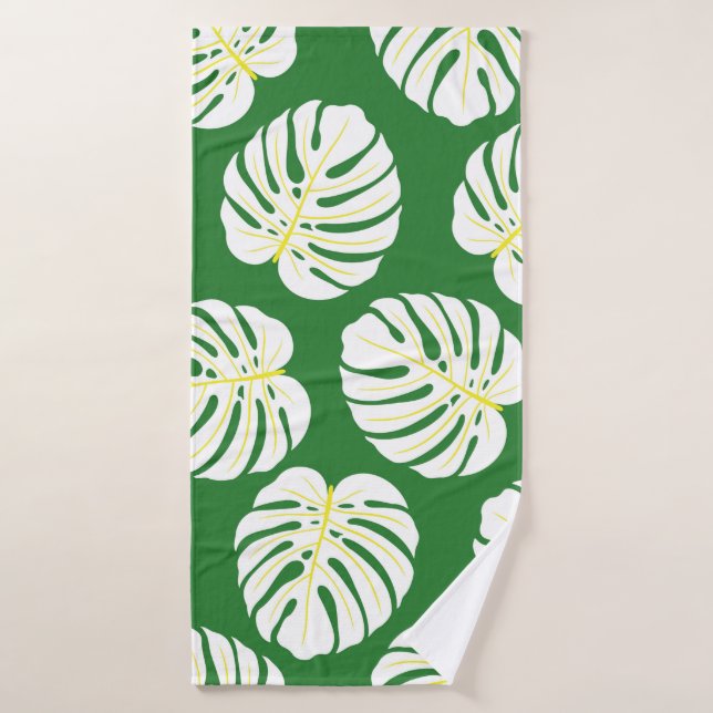 Patrón sin foco de hojas de monstera blancas en un (Toalla de baño)