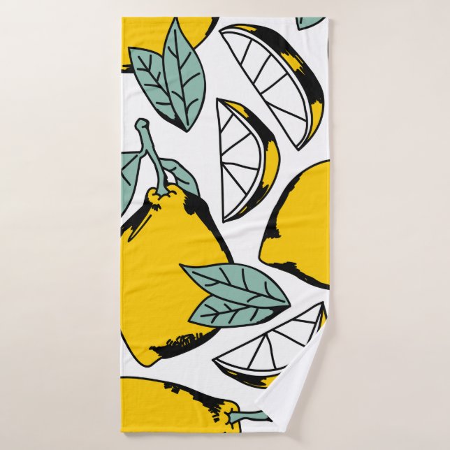 Patrón sin foco de limones dibujados a mano brilla (Toalla de baño)