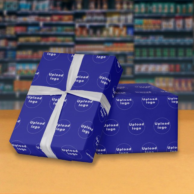 Patrón sin inconvenientes Logotipo comercial Papel (Seamless pattern of your business logo on blue wrapping paper.)