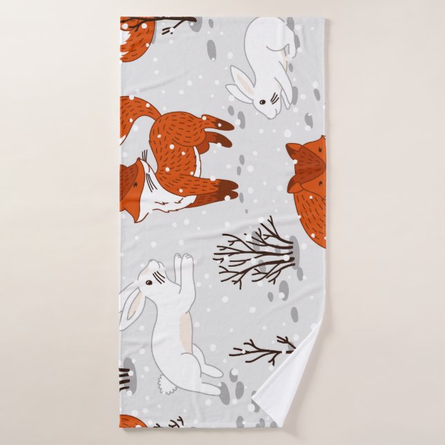 Patrón sin soldadura de conejo de invierno (Toalla de baño)