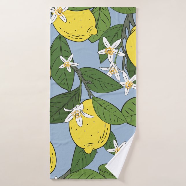 Patrón sin soldadura de ramas con limones, verde l (Toalla de baño)