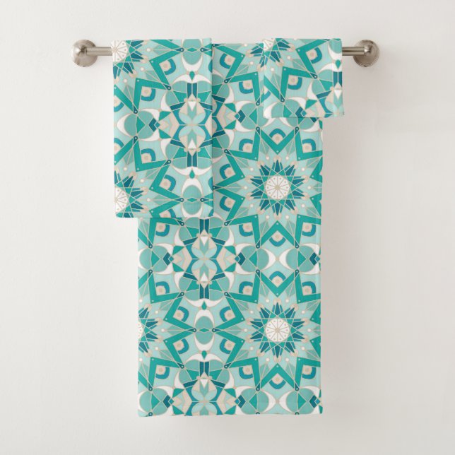 Patrón Star Mandala, Aqua, Turquesa, Crema (In situ)