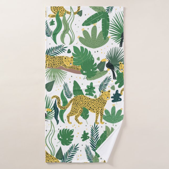 patrón transparente de leopardos en la jungla. Met (Toalla de baño)
