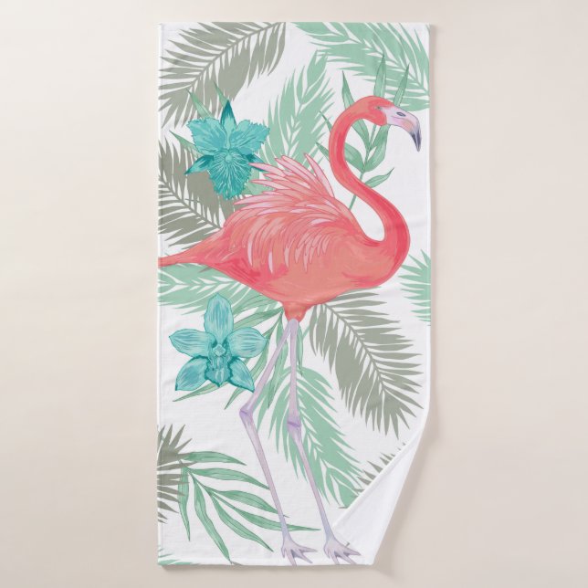Patrón transparente romántico con pájaro flamingo  (Toalla de baño)