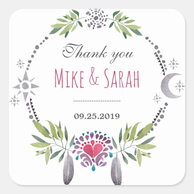 Patrón tribal de piel de pájaro Gracias Pegatina (Anverso)